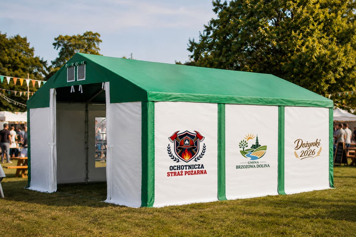 Nadruk na ścianie bocznej namiotu — duża grafika
